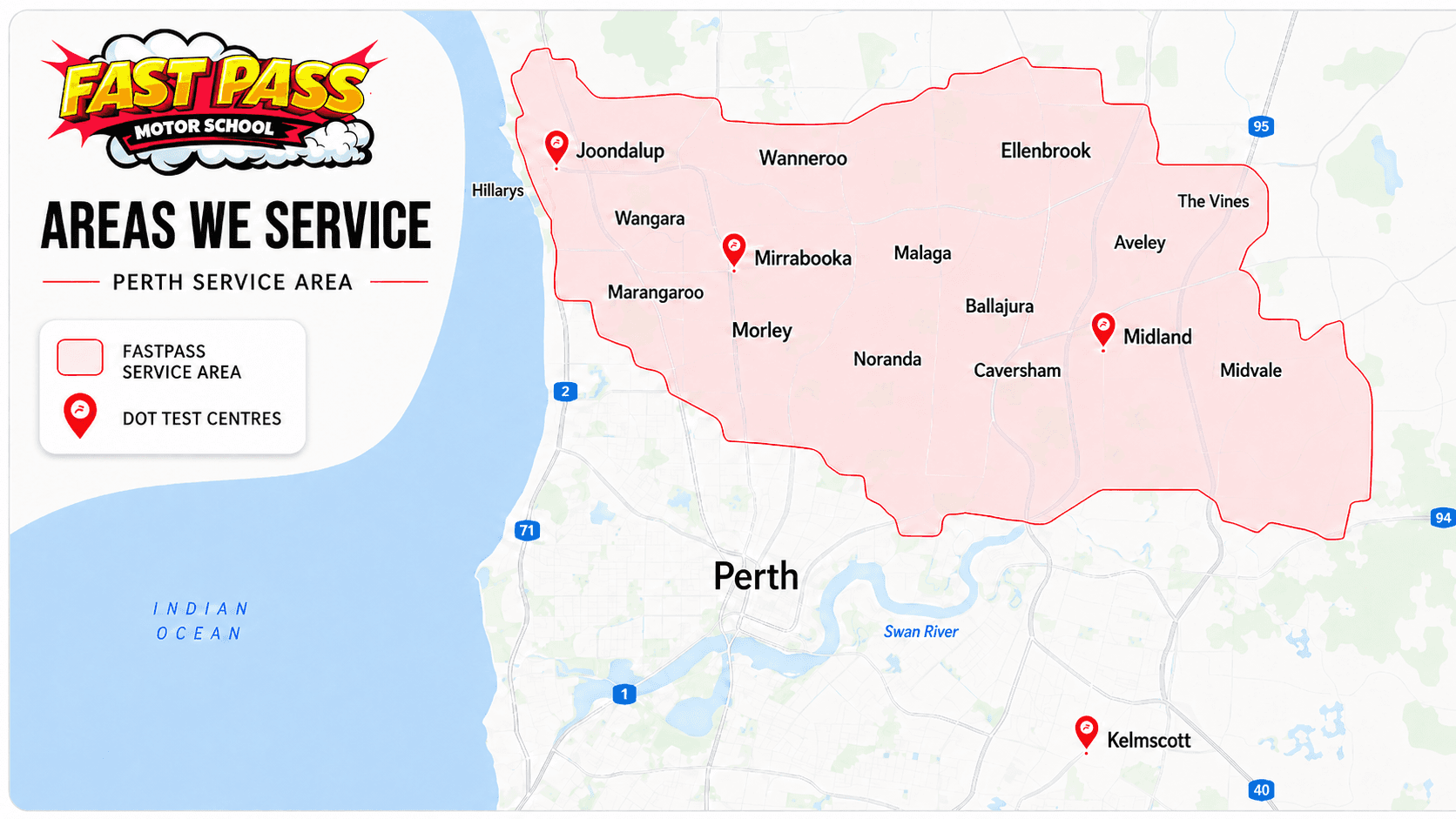 FastPass Motor School Perth service area map